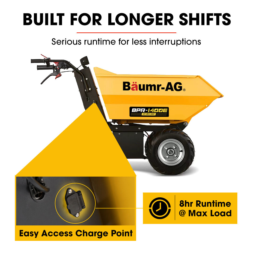 48V Battery Powered Wheelbarrow, Hydraulic 200L Bucket, 1000W Brushless Electric Motor, 500kg Capacity
