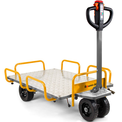 40V Li-ion 400kg Electric Powered Platform Trolley, Adjustable Tray, Utility Cart Trolley for Warehouse Logistics Worksite
