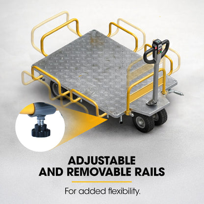 40V Li-ion 400kg Electric Powered Platform Trolley, Adjustable Tray, Utility Cart Trolley for Warehouse Logistics Worksite