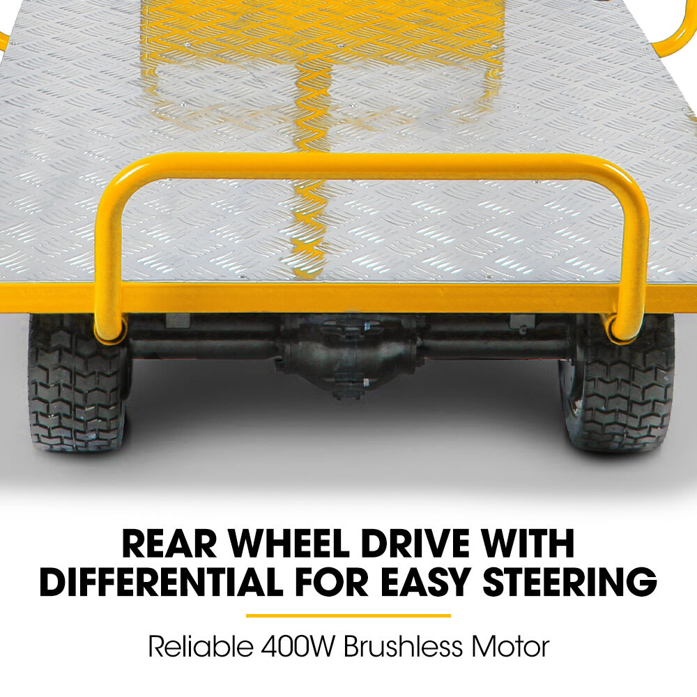 40V Li-ion 400kg Electric Powered Platform Trolley, Adjustable Tray, Utility Cart Trolley for Warehouse Logistics Worksite