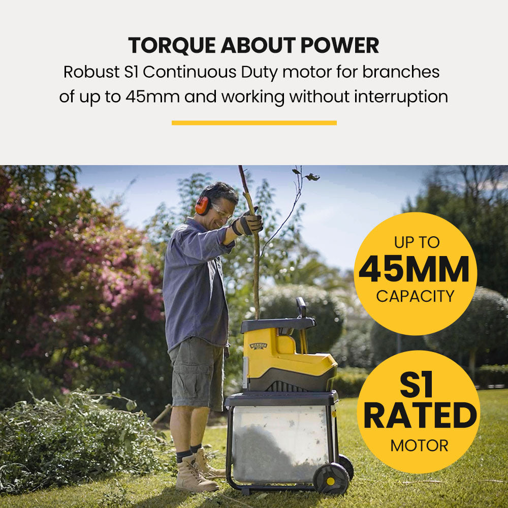 2400W Electric Garden Shredder Mulcher, 0.45m Capacity, 50L Collection Bin