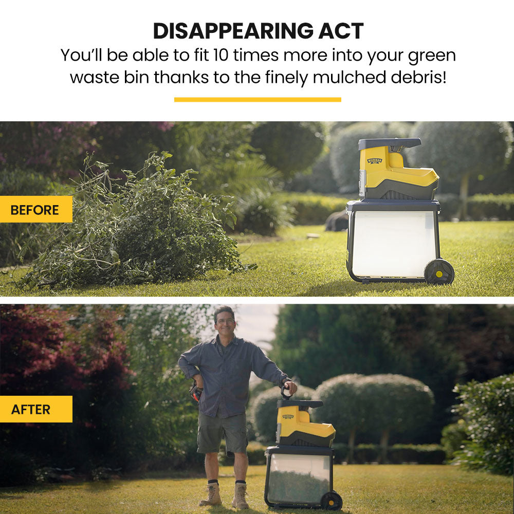 2400W Electric Garden Shredder Mulcher, 0.45m Capacity, 50L Collection Bin