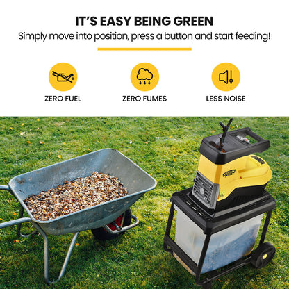 2400W Electric Garden Shredder Mulcher, 0.45m Capacity, 50L Collection Bin
