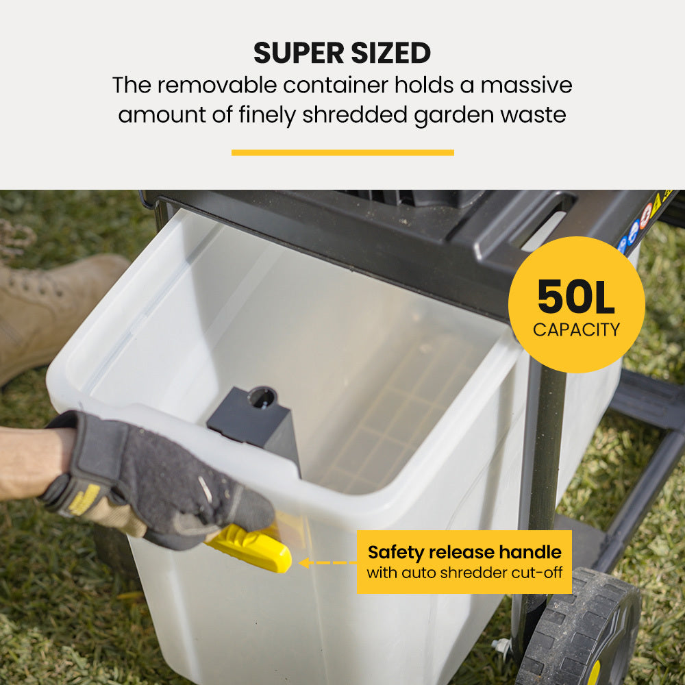 2400W Electric Garden Shredder Mulcher, 0.45m Capacity, 50L Collection Bin
