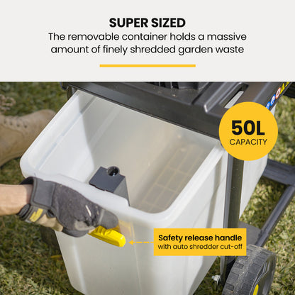 2400W Electric Garden Shredder Mulcher, 0.45m Capacity, 50L Collection Bin