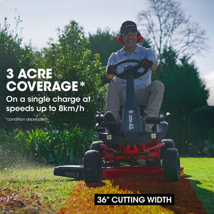 Electric Ride-On Lawn Mower, 0.9m Width, 48V Battery, 3 Acres/Cycle