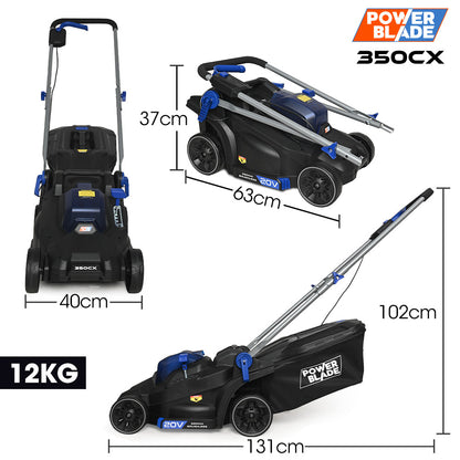 20V Cordless Lawn Mower Kit, Brushless Motor, 0.33m Cut, 5 Heights, 12kg