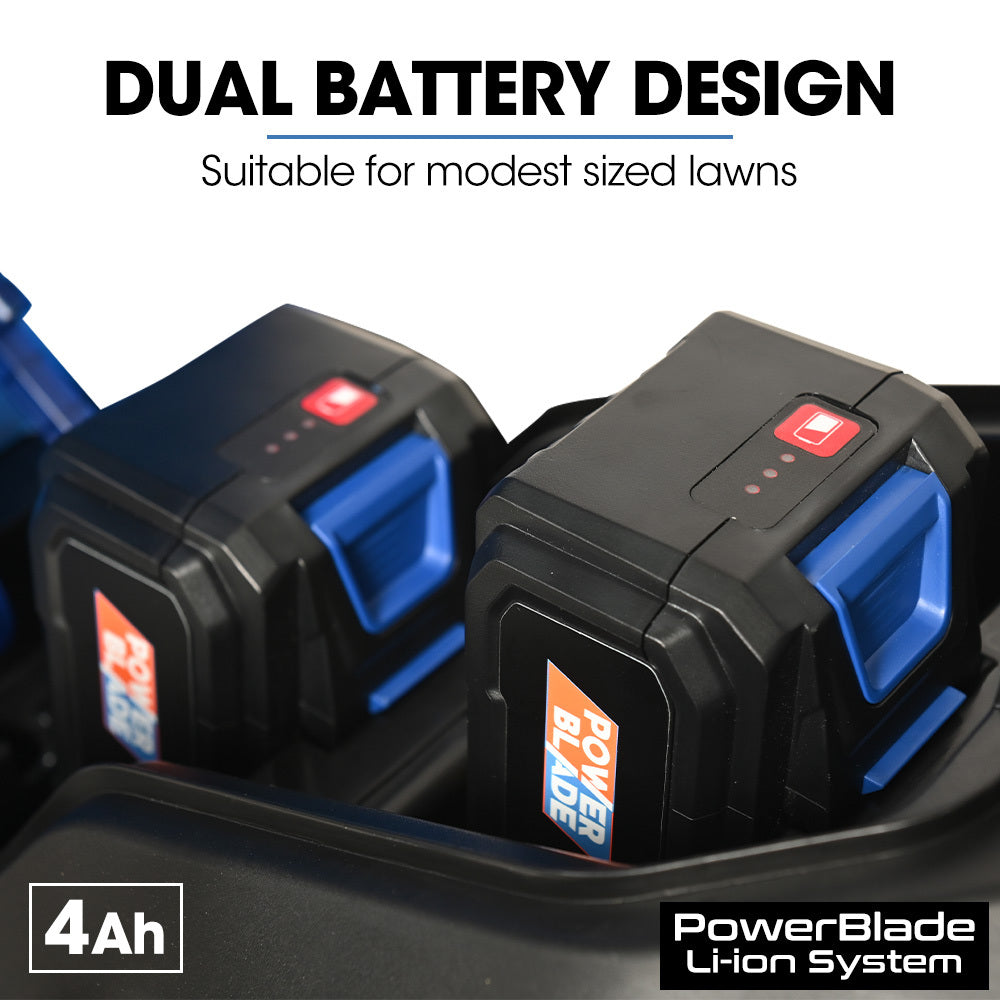 17m Cordless Lawn Mower Kit, 40V, Brushless Motor, 2x4Ah Batteries, 14kg, 6 Heights