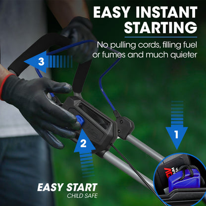 17m Cordless Lawn Mower Kit, 40V, Brushless Motor, 2x4Ah Batteries, 14kg, 6 Heights