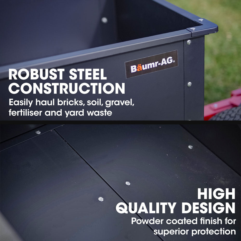 270kg Capacity Steel Dump Cart for Ride-On Mowers with Easy Tipping System