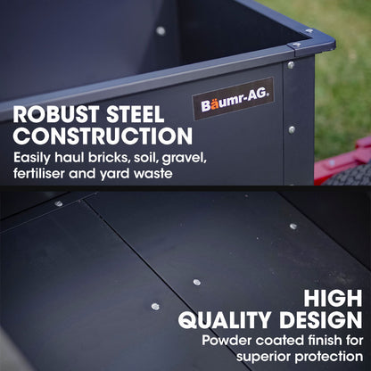 270kg Capacity Steel Dump Cart for Ride-On Mowers with Easy Tipping System
