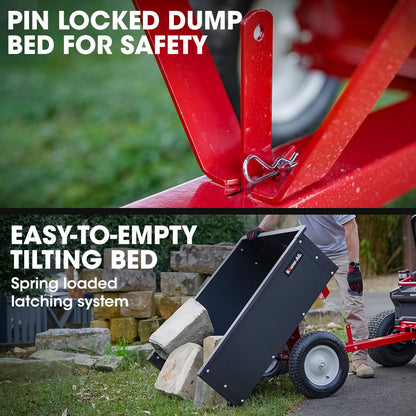 270kg Capacity Steel Dump Cart for Ride-On Mowers with Easy Tipping System