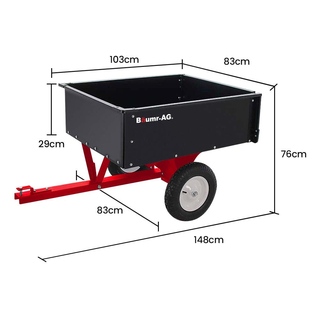 270kg Capacity Steel Dump Cart for Ride-On Mowers with Easy Tipping System