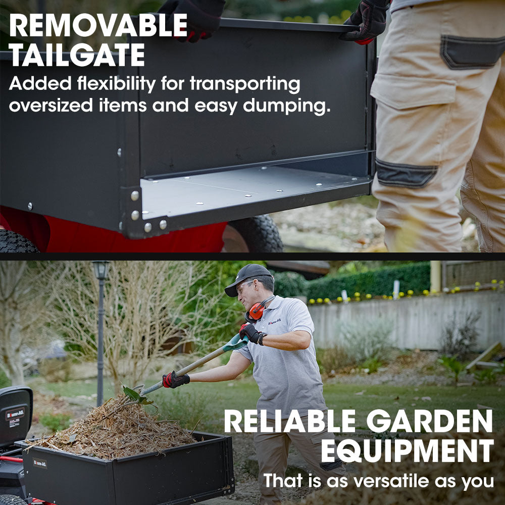 270kg Capacity Steel Dump Cart for Ride-On Mowers with Easy Tipping System