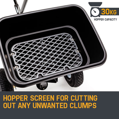 30kg Tow-Behind Spreader with 26L Hopper and Adjustable Flow Control