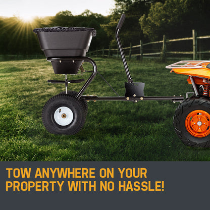 30kg Tow-Behind Spreader with 26L Hopper and Adjustable Flow Control