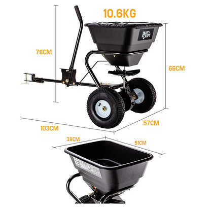 30kg Tow-Behind Spreader with 26L Hopper and Adjustable Flow Control
