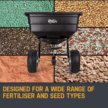 Tow-Behind Broadcast Spreader 90kg Capacity with Poly Hopper and 0.35m Tyres