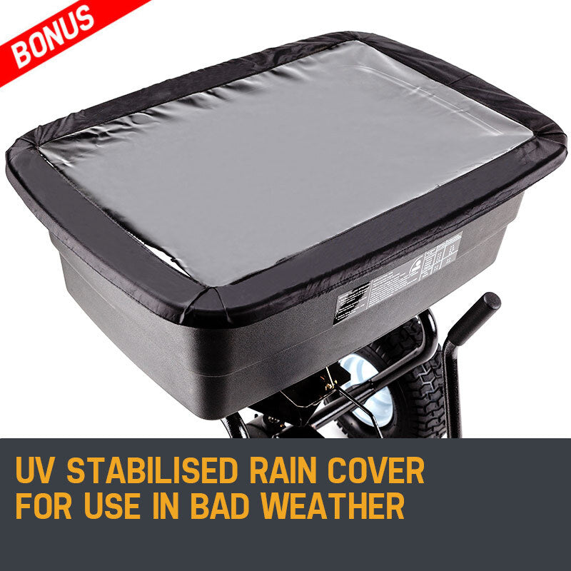 Tow-Behind Broadcast Spreader 90kg Capacity with Poly Hopper and 0.35m Tyres