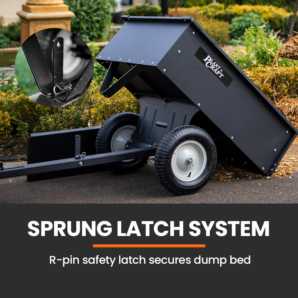 270kg Capacity Metal Dump Cart for Ride-on Mowers with 16x4 Pneumatic Tyres