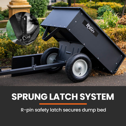 270kg Capacity Metal Dump Cart for Ride-on Mowers with 16x4 Pneumatic Tyres