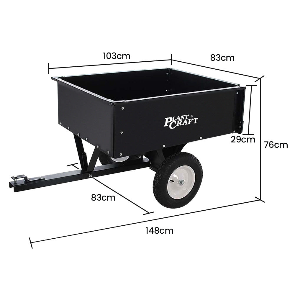 270kg Capacity Metal Dump Cart for Ride-on Mowers with 16x4 Pneumatic Tyres