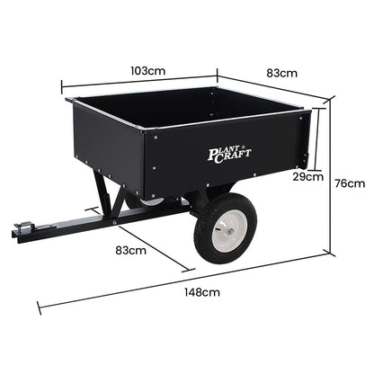 270kg Capacity Metal Dump Cart for Ride-on Mowers with 16x4 Pneumatic Tyres