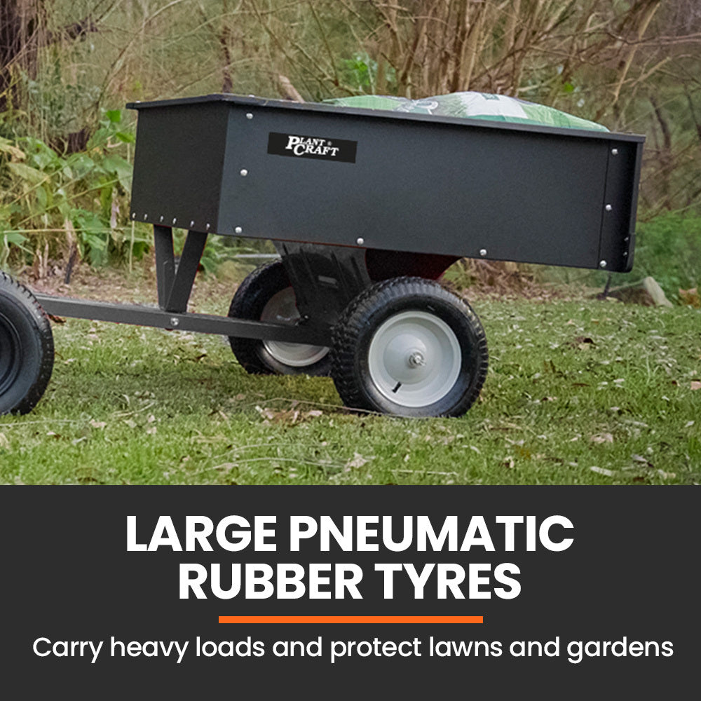 270kg Capacity Metal Dump Cart for Ride-on Mowers with 16x4 Pneumatic Tyres