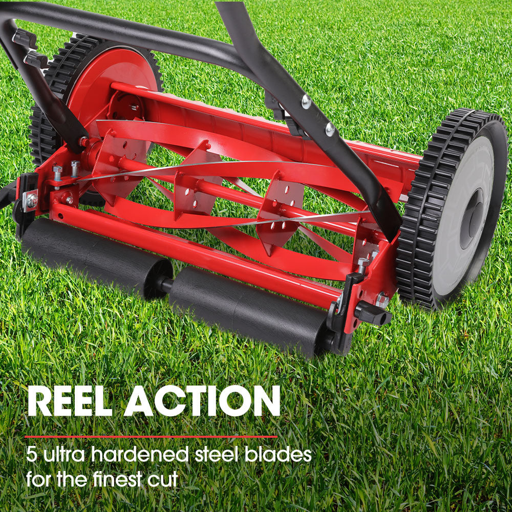 Manual Reel Push Lawn Mower, 0.4m Width, 25L Catcher, 5 Height Settings
