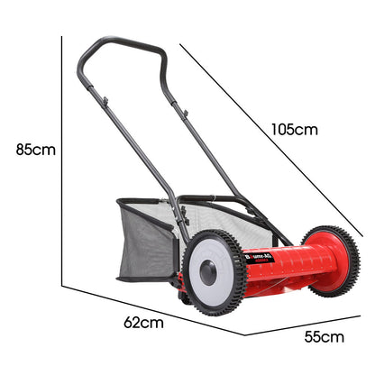 Manual Reel Push Lawn Mower, 0.4m Width, 25L Catcher, 5 Height Settings