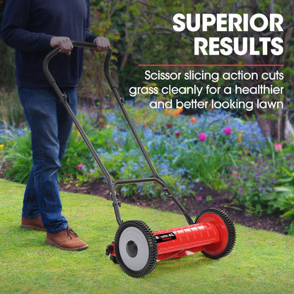 Manual Reel Push Lawn Mower, 0.4m Width, 25L Catcher, 5 Height Settings