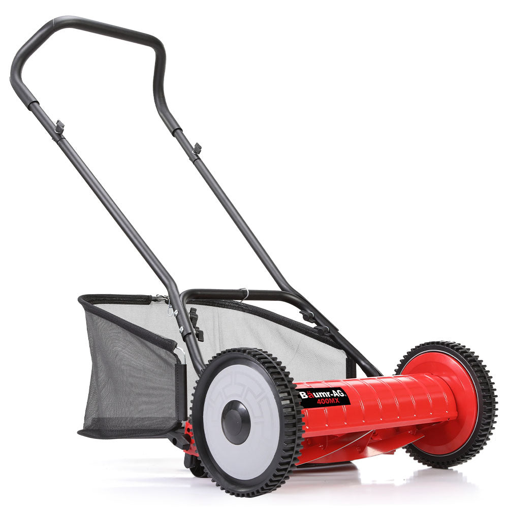 Manual Reel Push Lawn Mower, 0.4m Width, 25L Catcher, 5 Height Settings