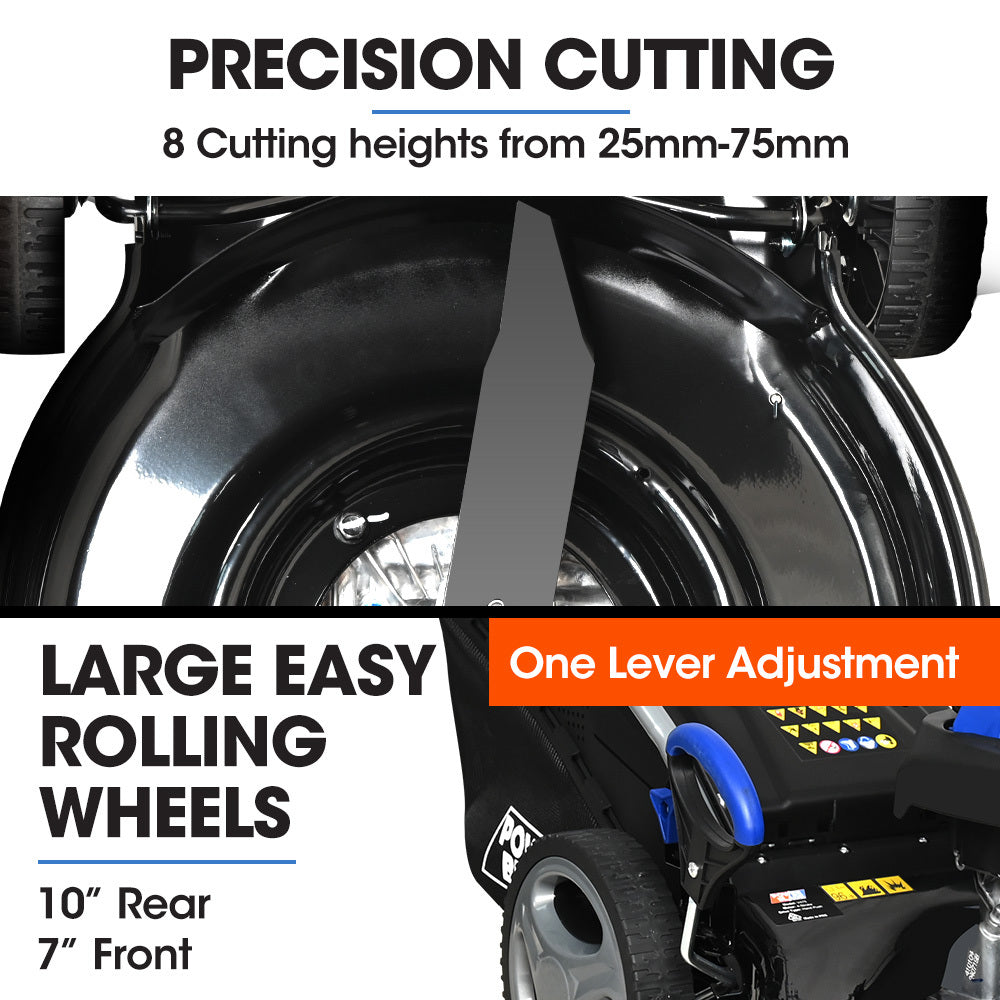 18 Meter Steel Deck Petrol Lawnmower, 150cc 4-Stroke, 8 Cutting Heights