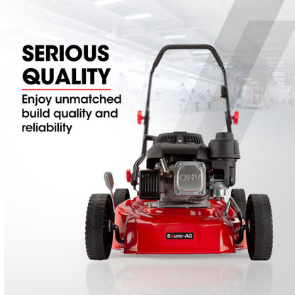 139cc Steel Deck Petrol Lawn Mower with 0.43m Deck and Height Adjustment