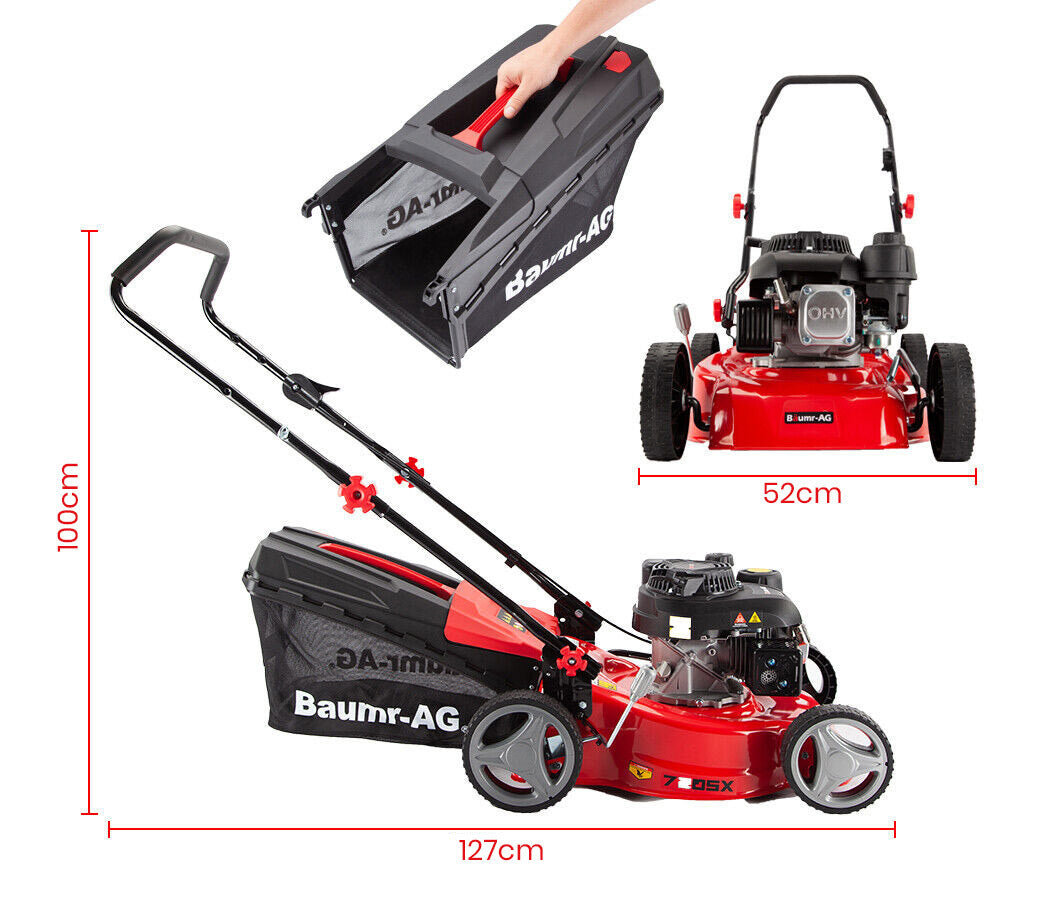 139cc Steel Deck Petrol Lawn Mower with 0.43m Deck and Height Adjustment