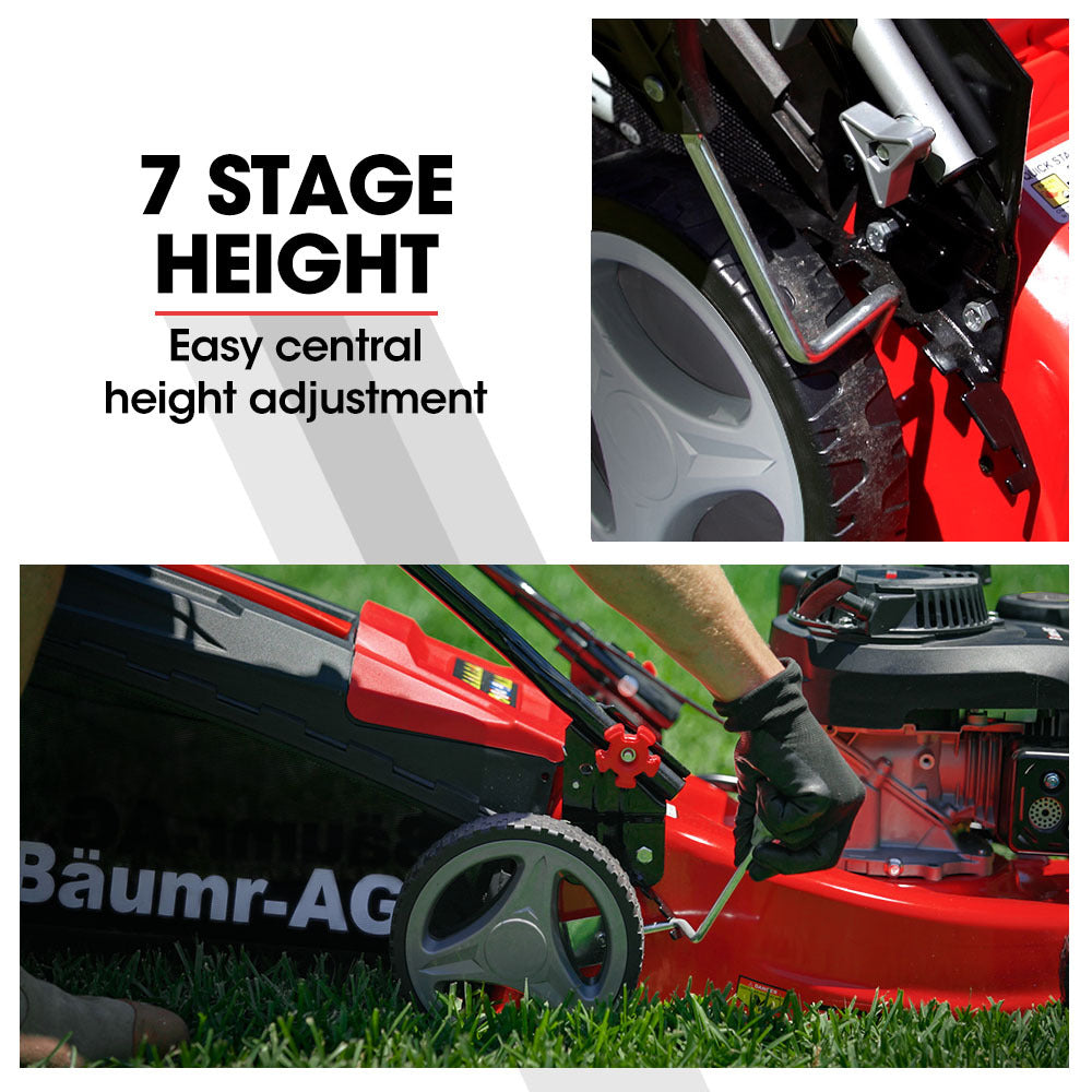 139cc Steel Deck Petrol Lawn Mower with 0.43m Deck and Height Adjustment