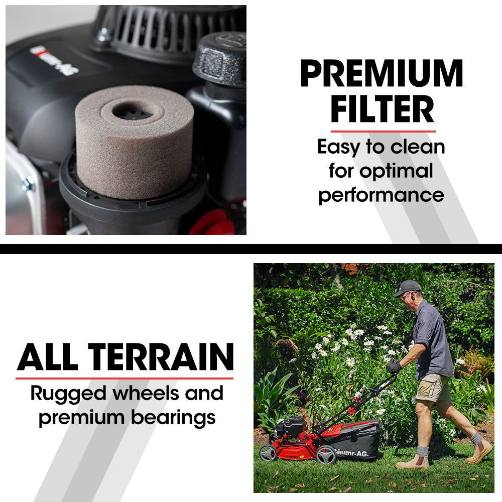 139cc Steel Deck Petrol Lawn Mower with 0.43m Deck and Height Adjustment