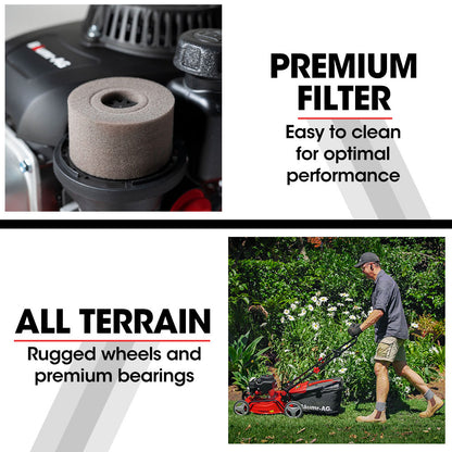 139cc Steel Deck Petrol Lawn Mower with 0.43m Deck and Height Adjustment