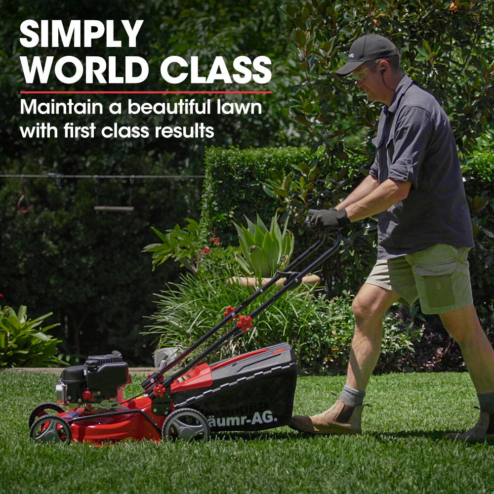 139cc Steel Deck Petrol Lawn Mower with 0.43m Deck and Height Adjustment
