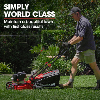 139cc Steel Deck Petrol Lawn Mower with 0.43m Deck and Height Adjustment