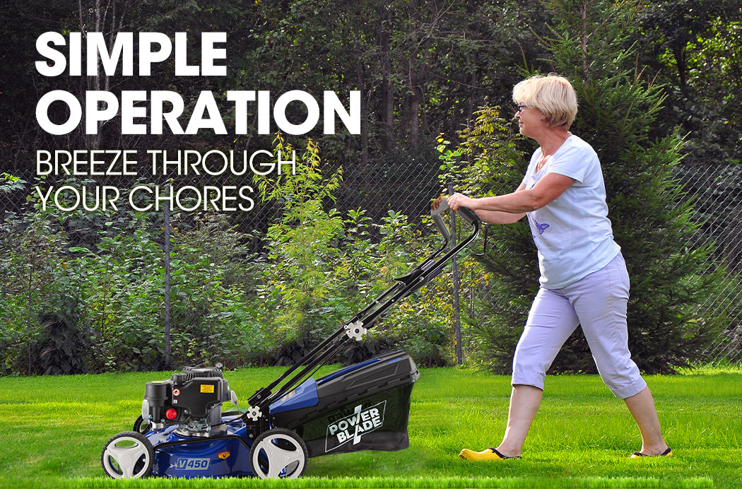 Petrol Lawn Mower 139cc 0.43m - 4-Stroke Engine with Steel Deck & Height Adjustment