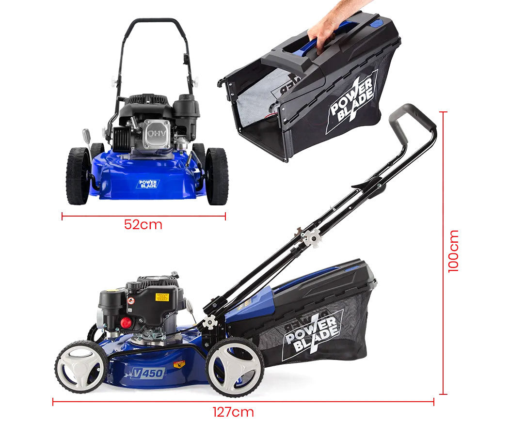 Petrol Lawn Mower 139cc 0.43m - 4-Stroke Engine with Steel Deck & Height Adjustment