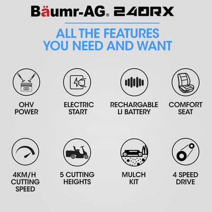 Compact 0.6m Ride-On Mower with Electric Start, 6HP Engine, Adjustable Heights