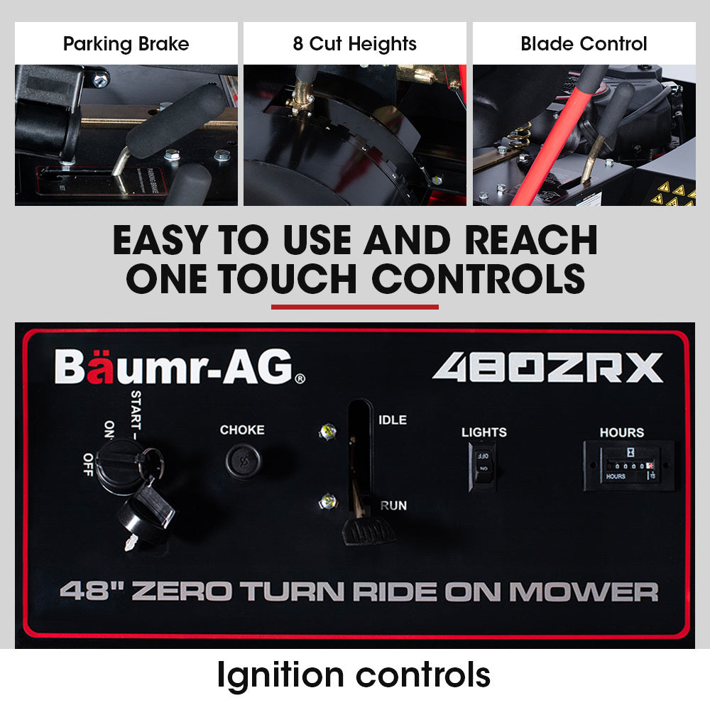 48" Zero Turn Ride-On Mower, 24HP 803cc V-Twin Engine, Electric Start System