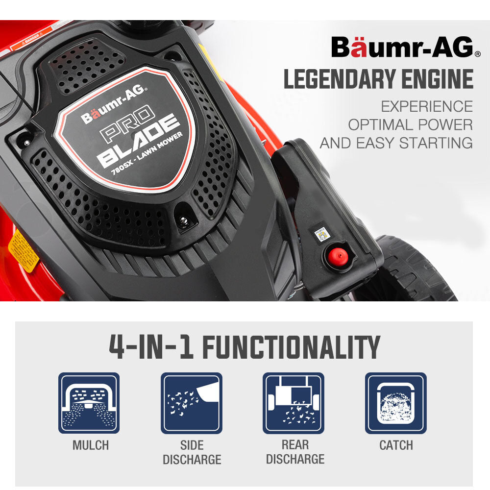 Petrol Lawn Mower 220cc 0.45m 4-Stroke Self-Propelled with 4-in-1 Functionality