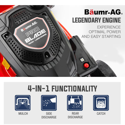 Petrol Lawn Mower 220cc 0.45m 4-Stroke Self-Propelled with 4-in-1 Functionality