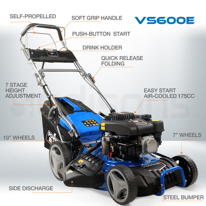 18" 175cc Self-Propelled 4-in-1 Petrol Lawnmower with Steel Deck & Electric Start
