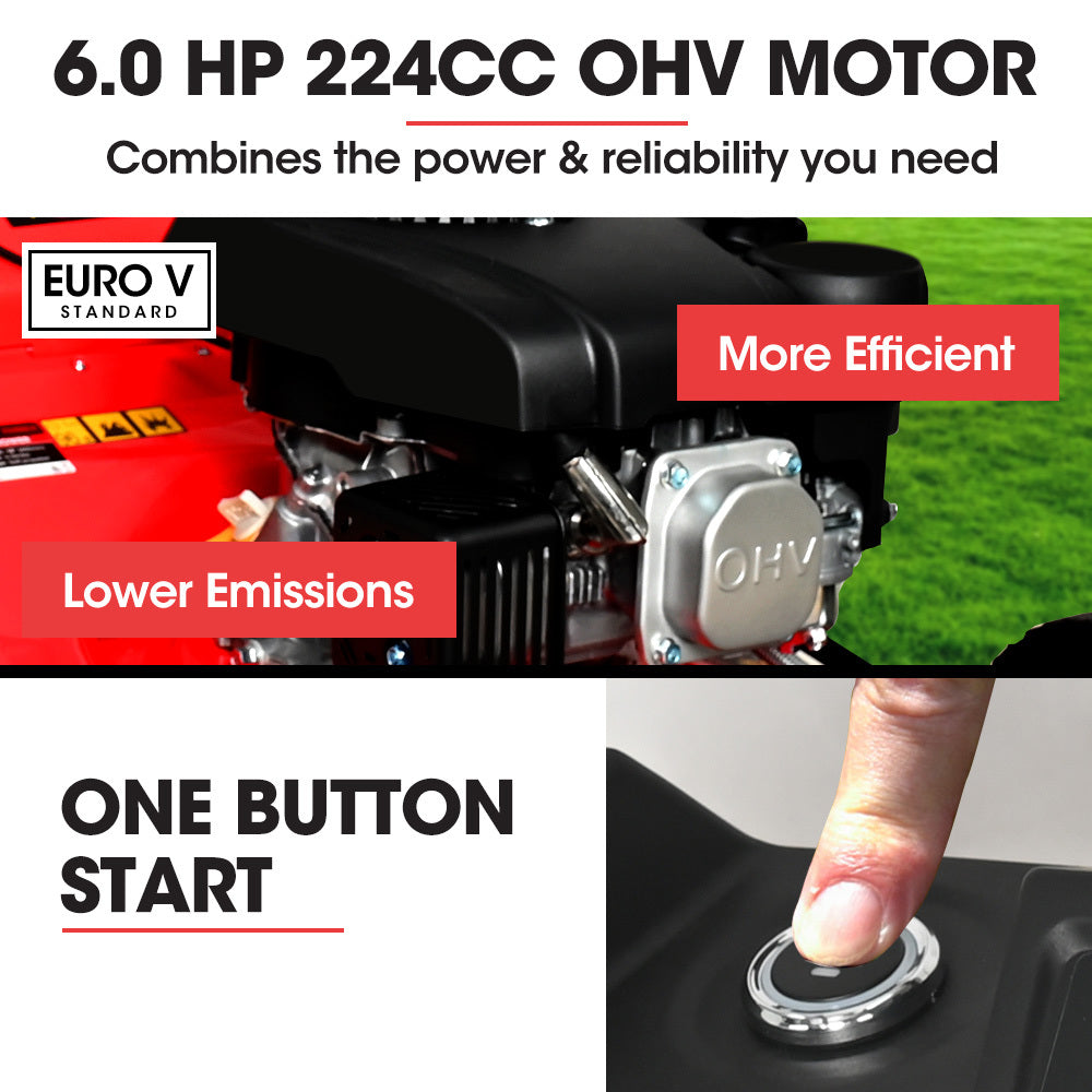 18" Electric Start Self-Propelled Lawn Mower, 6 HP, 224cc Engine, Steel Deck