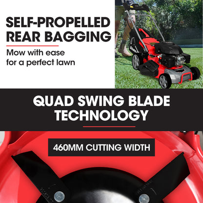 18" Electric Start Self-Propelled Lawn Mower, 6 HP, 224cc Engine, Steel Deck