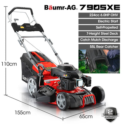 18" Electric Start Self-Propelled Lawn Mower, 6 HP, 224cc Engine, Steel Deck